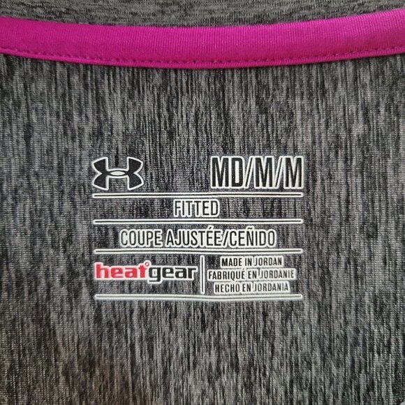 Under Armour Heat Gear Fitted Long Sleeve Tee Color Block Pink Blue Gray Medium - Picture 5 of 9